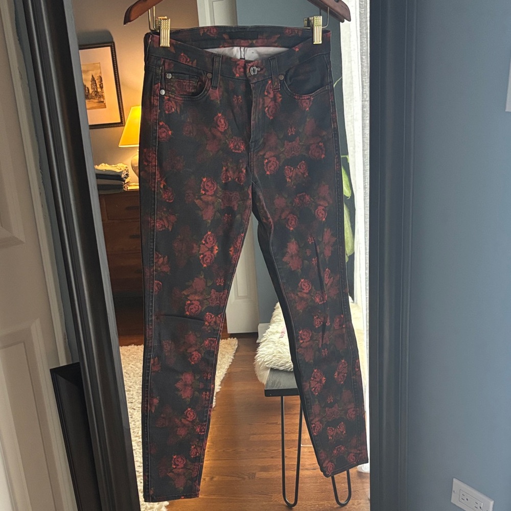 7 For All Mankind Black and Red Floral Skinny Jeans